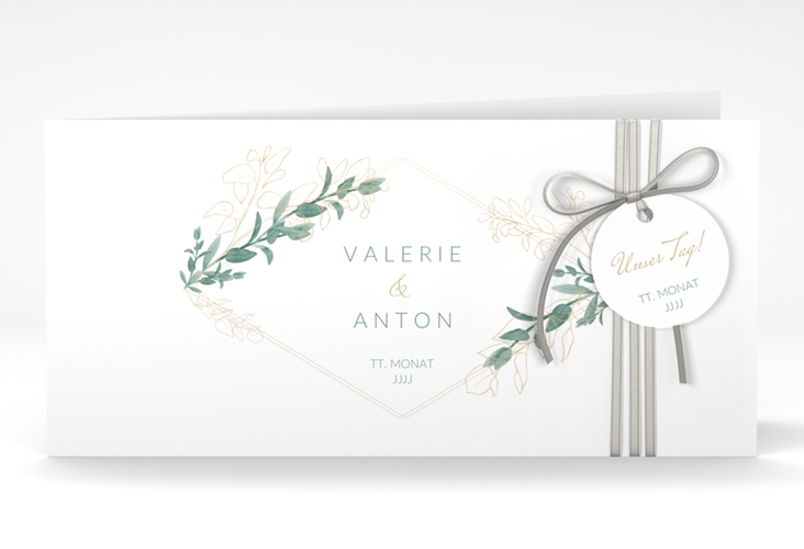 Hochzeitseinladung Verde lange Klappkarte quer weiss hochglanz