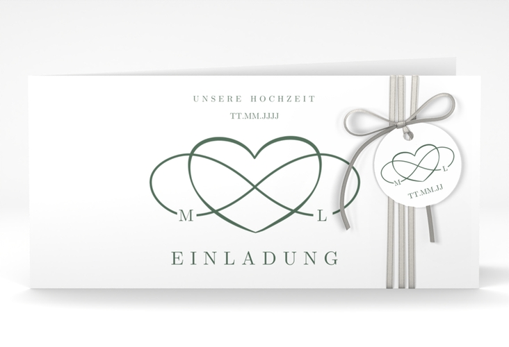 Hochzeitseinladung Infinity lange Klappkarte quer gruen