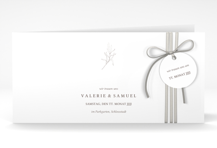 Hochzeitseinladung Ivy lange Klappkarte quer minimalistisch mit kleiner botanischer Illustration