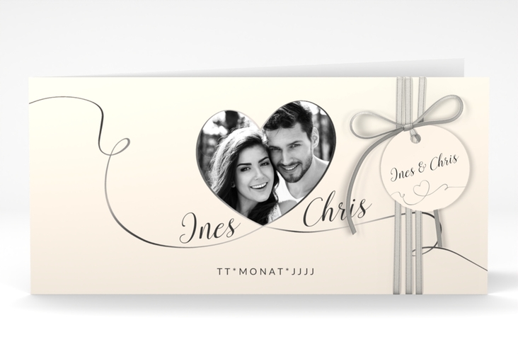 Hochzeitseinladung Dolce lange Klappkarte quer beige