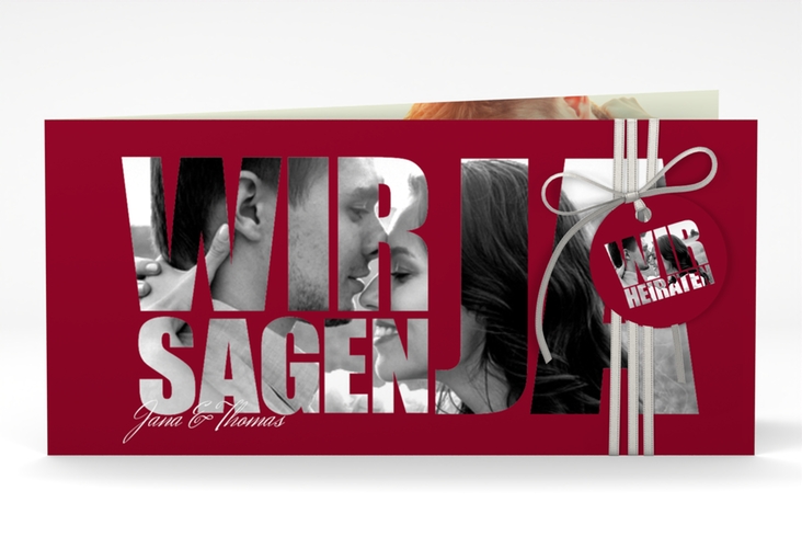 Hochzeitseinladung Letters lange Klappkarte quer rot hochglanz