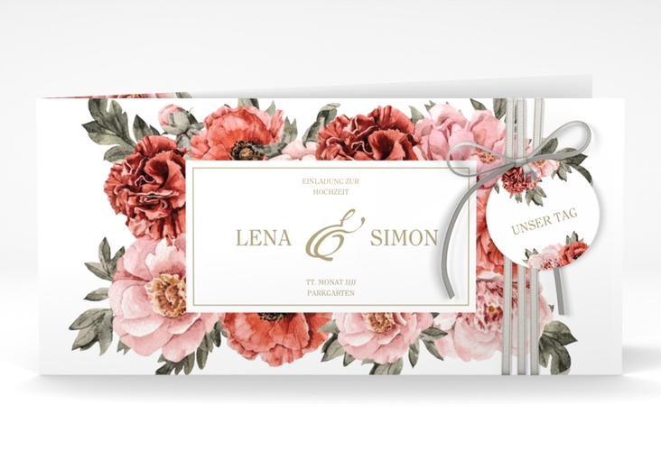 Einladungskarte Hochzeit Amapola lange Klappkarte quer weiss