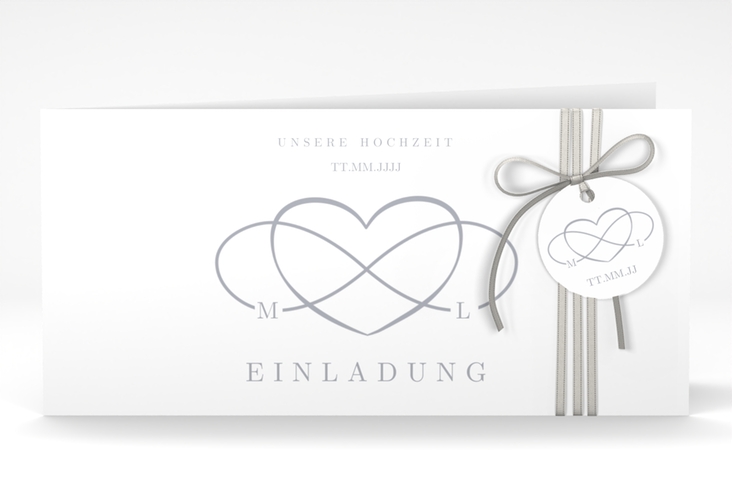 Hochzeitseinladung Infinity lange Klappkarte quer grau