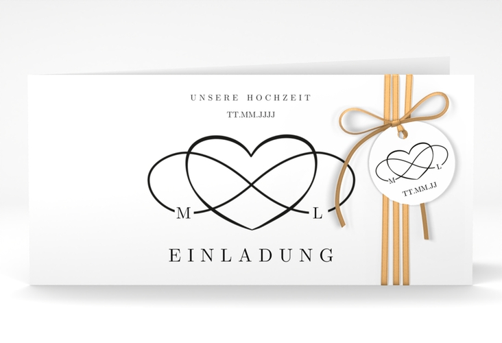 Hochzeitseinladung Infinity lange Klappkarte quer schwarz