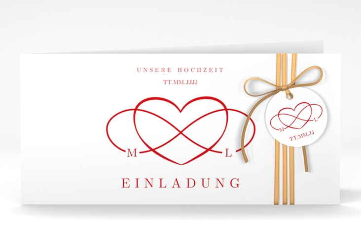 Hochzeitseinladung Infinity lange Klappkarte quer rot