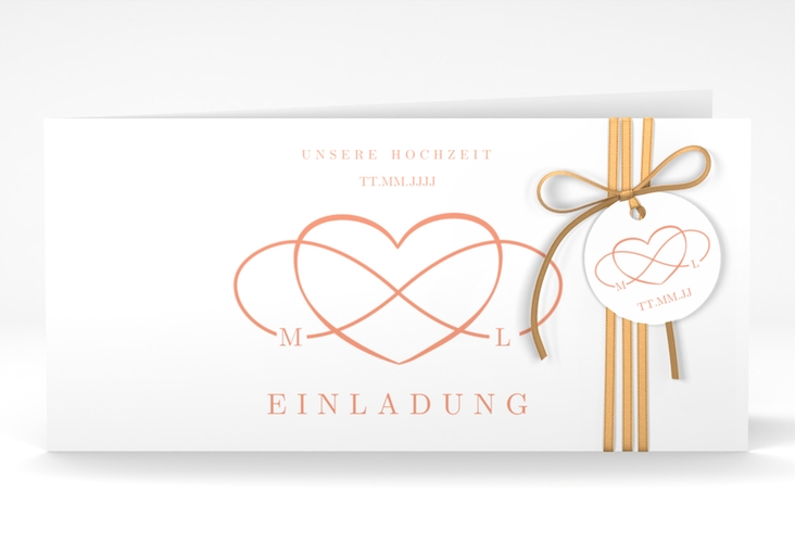 Hochzeitseinladung Infinity lange Klappkarte quer apricot