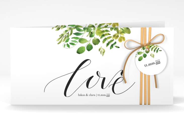 Hochzeitseinladung Botany lange Klappkarte quer weiss