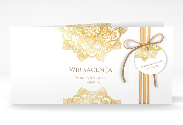 Hochzeitseinladung Delight lange Klappkarte quer gold