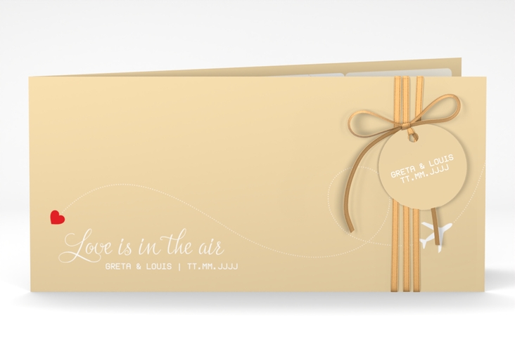 Hochzeitseinladung Weddingpass lange Klappkarte quer beige