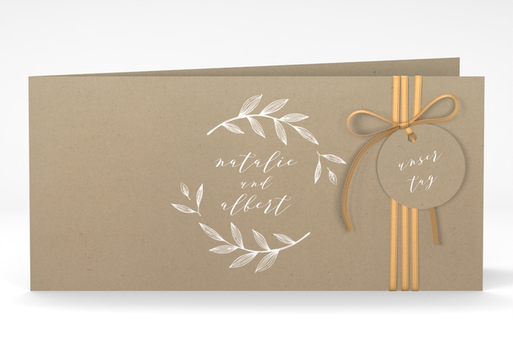 Hochzeitseinladung Naturelove lange Klappkarte quer weiss hochglanz