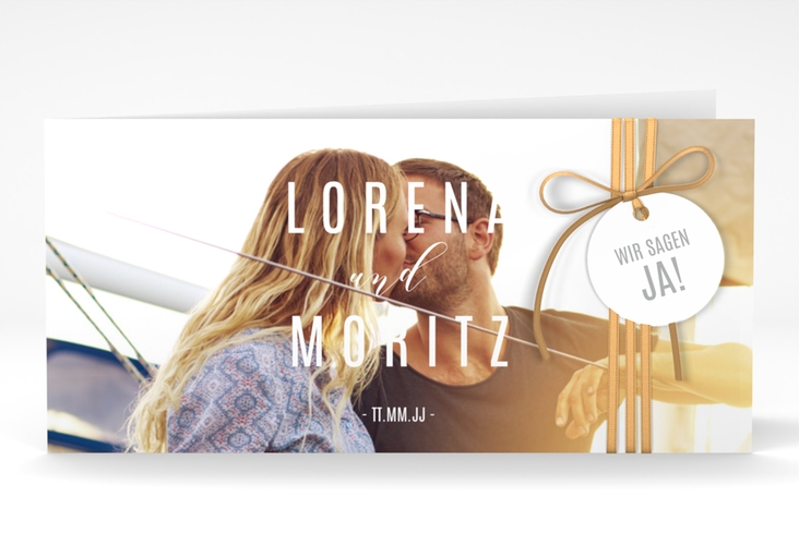 Hochzeitseinladung Memory lange Klappkarte quer