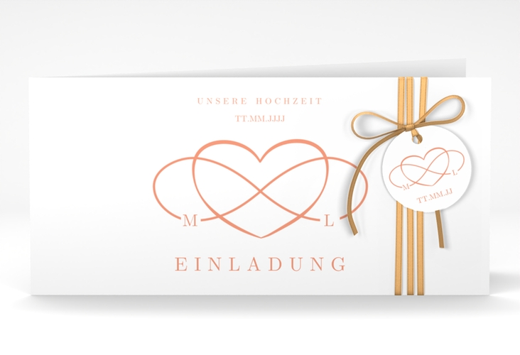 Hochzeitseinladung Infinity lange Klappkarte quer apricot