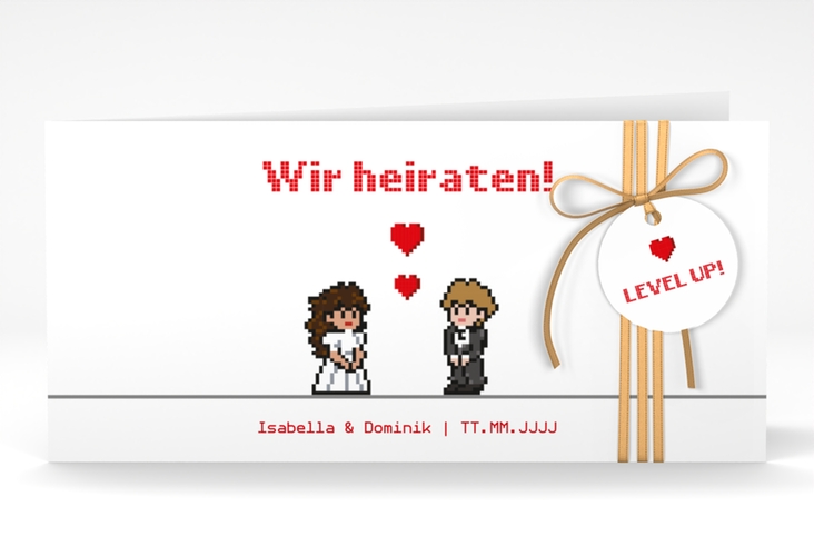 Hochzeitseinladung Pixel lange Klappkarte quer weiss hochglanz