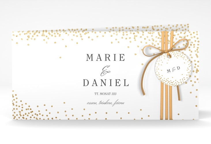 Hochzeitseinladung Glitter lange Klappkarte quer weiss hochglanz