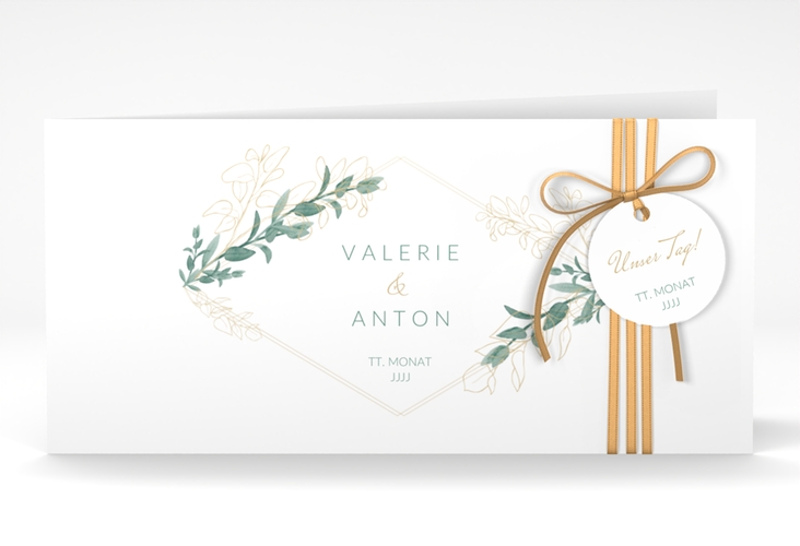 Hochzeitseinladung Verde lange Klappkarte quer weiss hochglanz