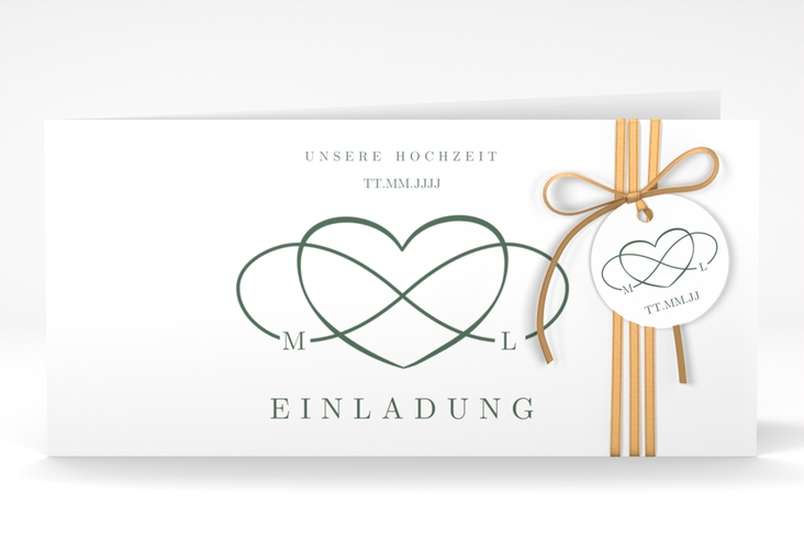 Hochzeitseinladung Infinity lange Klappkarte quer gruen