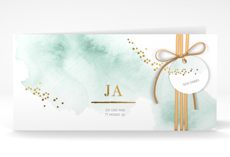 Hochzeitseinladung Pastell lange Klappkarte quer mint hochglanz