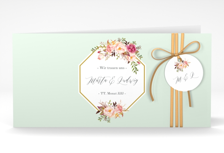 Hochzeitseinladung Prachtvoll lange Klappkarte quer mint hochglanz