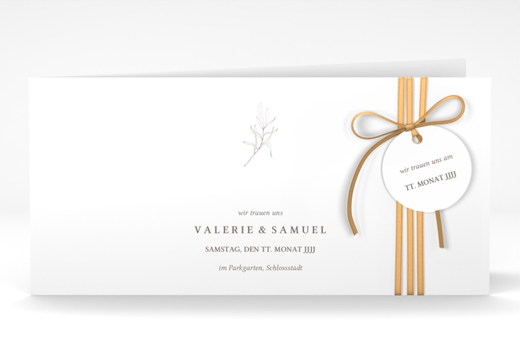 Hochzeitseinladung Ivy lange Klappkarte quer minimalistisch mit kleiner botanischer Illustration