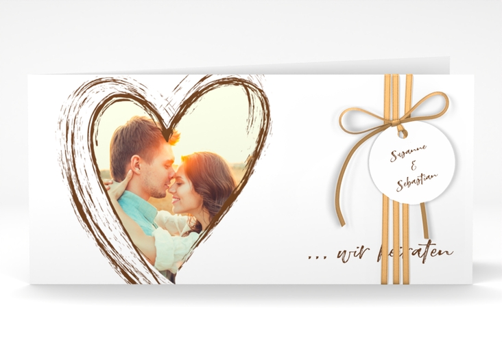 Hochzeitseinladung Liebe lange Klappkarte quer braun hochglanz