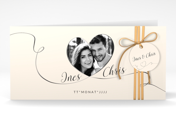 Hochzeitseinladung Dolce lange Klappkarte quer beige