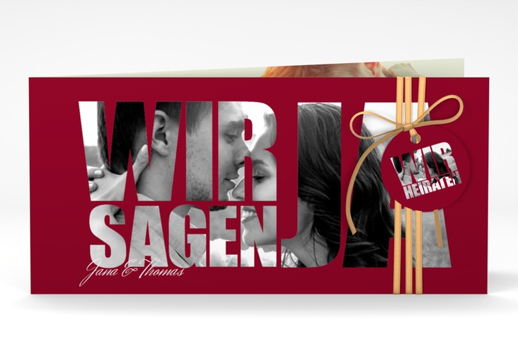 Hochzeitseinladung Letters lange Klappkarte quer rot hochglanz