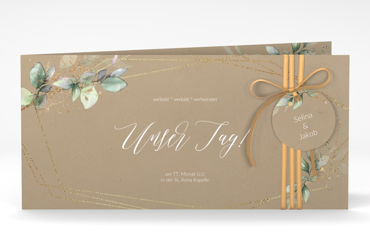 Hochzeitseinladung Greenish lange Klappkarte quer Kraftpapier hochglanz