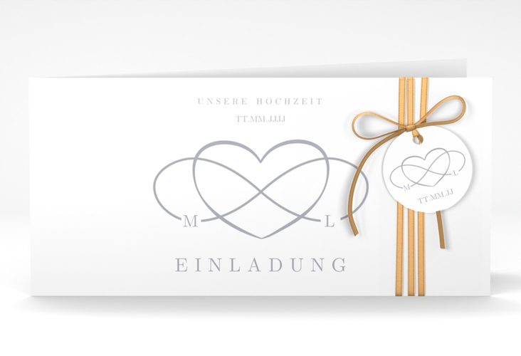 Hochzeitseinladung Infinity lange Klappkarte quer grau