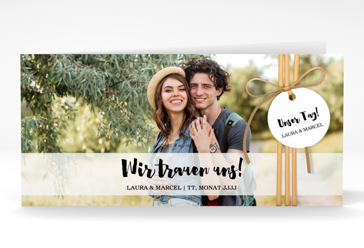 Hochzeitseinladung Mirage lange Klappkarte quer weiss