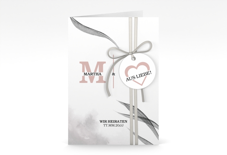 Einladungskarte Hochzeit Initialen A6 Klappkarte hoch weiss hochglanz