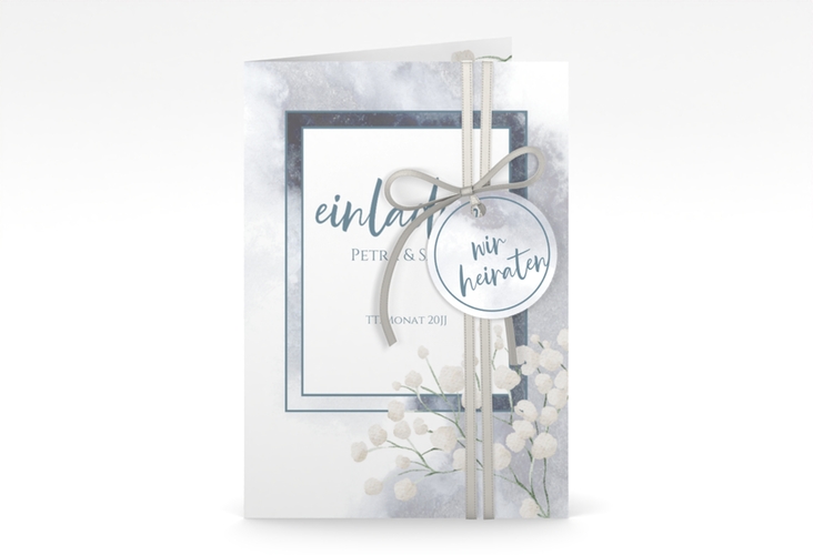Einladungskarte Hochzeit Winter A6 Klappkarte hoch mit Schleierkraut