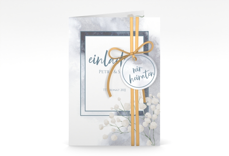 Einladungskarte Hochzeit Winter A6 Klappkarte hoch mit Schleierkraut