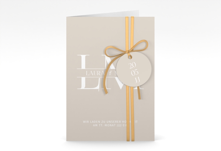 Einladungskarte Hochzeit Monogramm A6 Klappkarte hoch beige