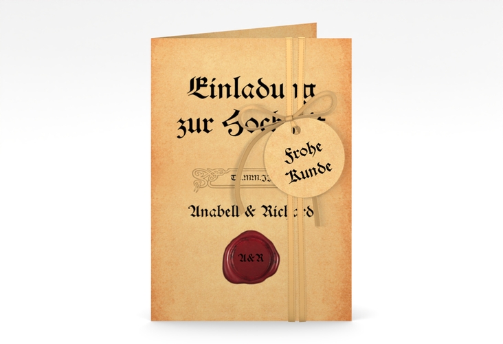 Einladungskarte Hochzeit Mittelalter A6 Klappkarte hoch beige