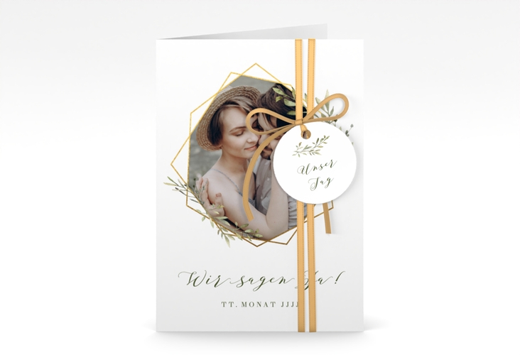 Einladungskarte Hochzeit Acacia A6 Klappkarte hoch weiss hochglanz