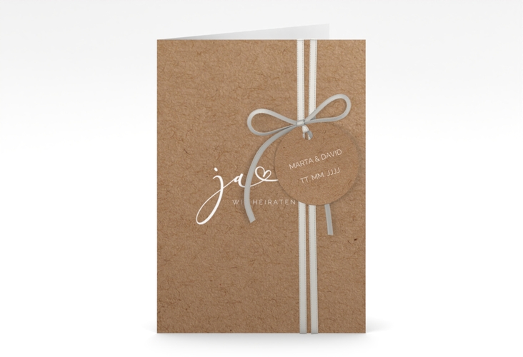 Hochzeitseinladung Jawort A6 Klappkarte hoch Kraftpapier hochglanz modern minimalistisch mit veredelter Aufschrift