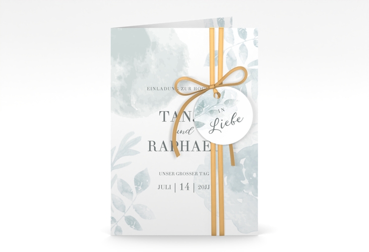 Einladungskarte Hochzeit Blätterdruck A6 Klappkarte hoch mint