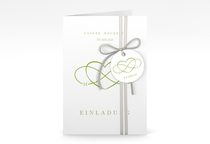 Einladungskarte Hochzeit Infinity A6 Klappkarte hoch gruen hochglanz