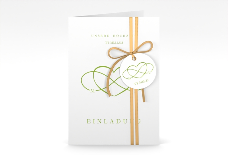 Einladungskarte Hochzeit Infinity A6 Klappkarte hoch gruen hochglanz