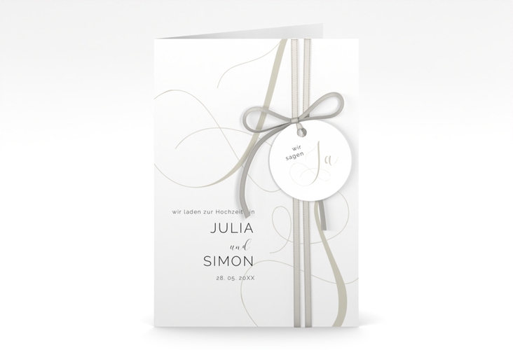 Hochzeitseinladung Eheschließung A6 Klappkarte hoch weiss hochglanz mit Gräsern und Trockenblumen für Boho-Hochzeit