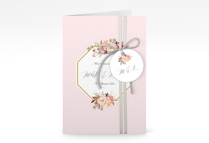 Einladungskarte Hochzeit Prachtvoll A6 Klappkarte hoch rosa hochglanz