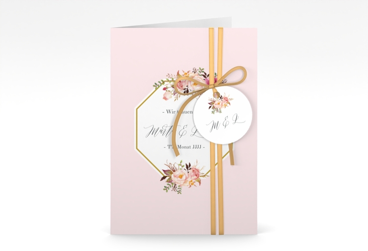 Einladungskarte Hochzeit Prachtvoll A6 Klappkarte hoch rosa hochglanz