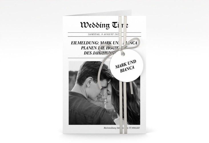 Einladungskarte Hochzeit Wedding Time A6 Klappkarte hoch weiss