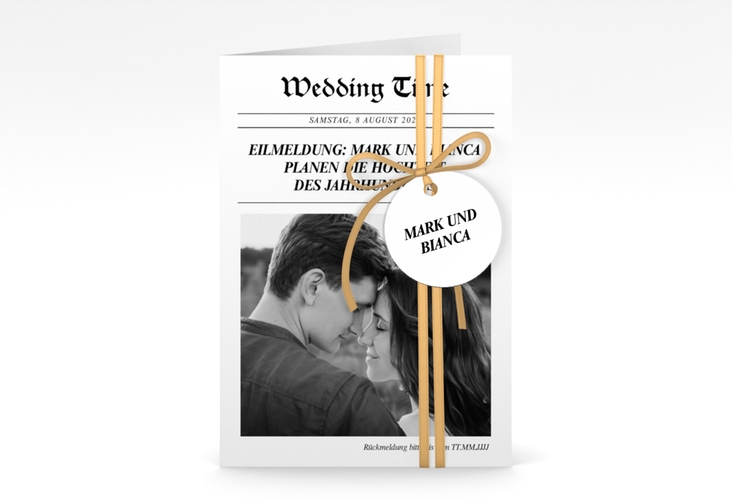 Einladungskarte Hochzeit Wedding Time A6 Klappkarte hoch weiss