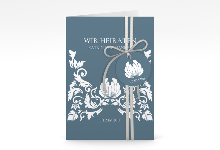 Einladungskarte Hochzeit Royal A6 Klappkarte hoch mit barockem Blumen-Ornament