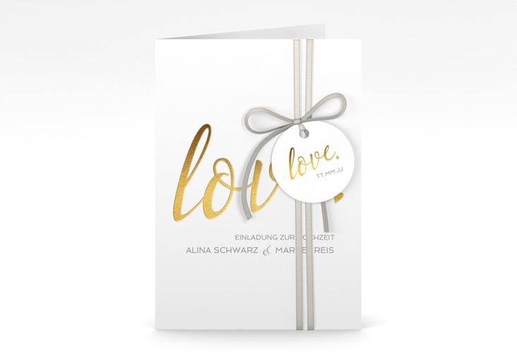 Einladungskarte Hochzeit Glam A6 Klappkarte hoch weiss hochglanz