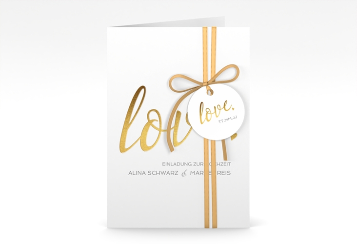 Einladungskarte Hochzeit Glam A6 Klappkarte hoch weiss hochglanz