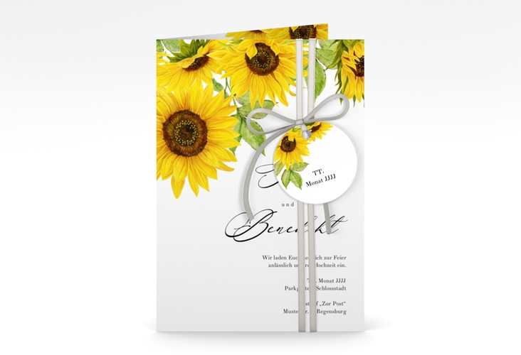 Einladungskarte Hochzeit Sonnenblume A6 Klappkarte hoch weiss