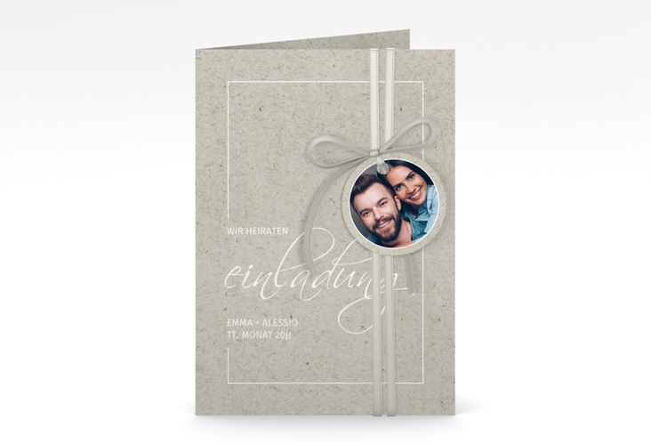Einladungskarte Hochzeit Simple Line A6 Klappkarte hoch grau