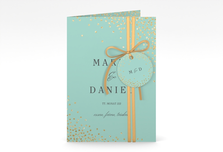 Einladungskarte Hochzeit Glitter A6 Klappkarte hoch mint hochglanz